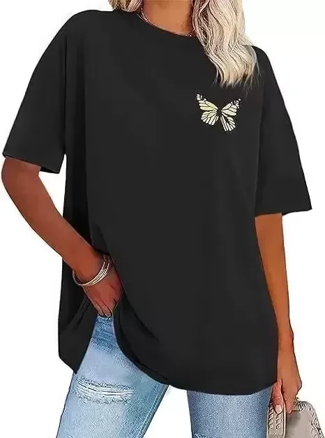 Kadın Bisiklet Yaka Baskılı T-shirt - Siyah - Görsel 6