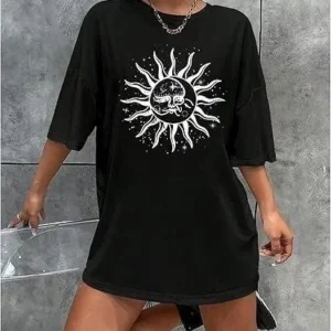 Alternative view of Kadın Bisiklet Yaka Baskılı T-shirt - Siyah