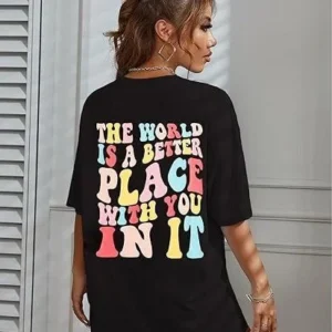 Alternative view of Kadın Bisiklet Yaka Baskılı T-shirt - Siyah