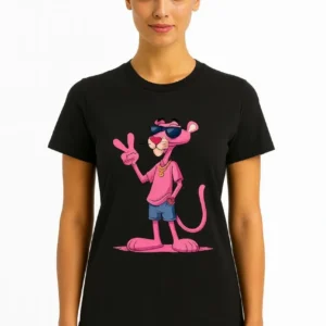 Alternative view of Kadın Bisiklet Yaka Kısa Kollu Baskılı T-shirt - Siyah