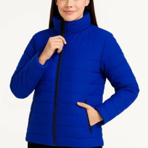 Alternative view of Kadın Bomber Mont Ceket – Su İtici Kumaş, Kapitone Astarlı, Fermuarlı, Kışlık - Saks Mavisi