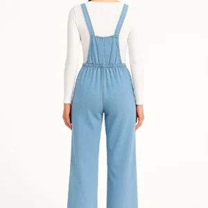 Alternative view of Kadın Chambray Açık Mavi Denim Görünümlü Geniş Paça Salopet Tulum - Mavi