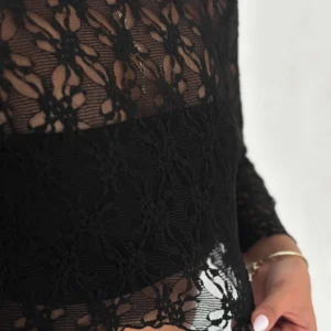 Alternative view of Kadın Dantel Uzun Kol Bluz- Siyah