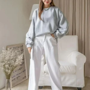 Kadın Düz Bisiklet Yaka Sweat - Gri