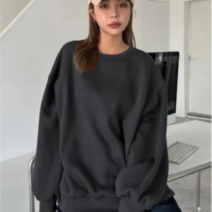 Kadın Düz Bisiklet Yaka Sweat - Siyah