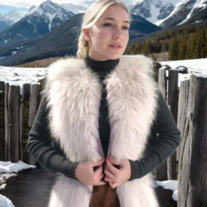 Kadın Fermuarlı Koyun Derisi Tilki Kürkü - Beyaz