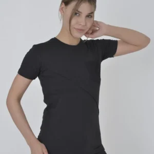 Kadın File Cepli Slim fit T-shirt - Siyah