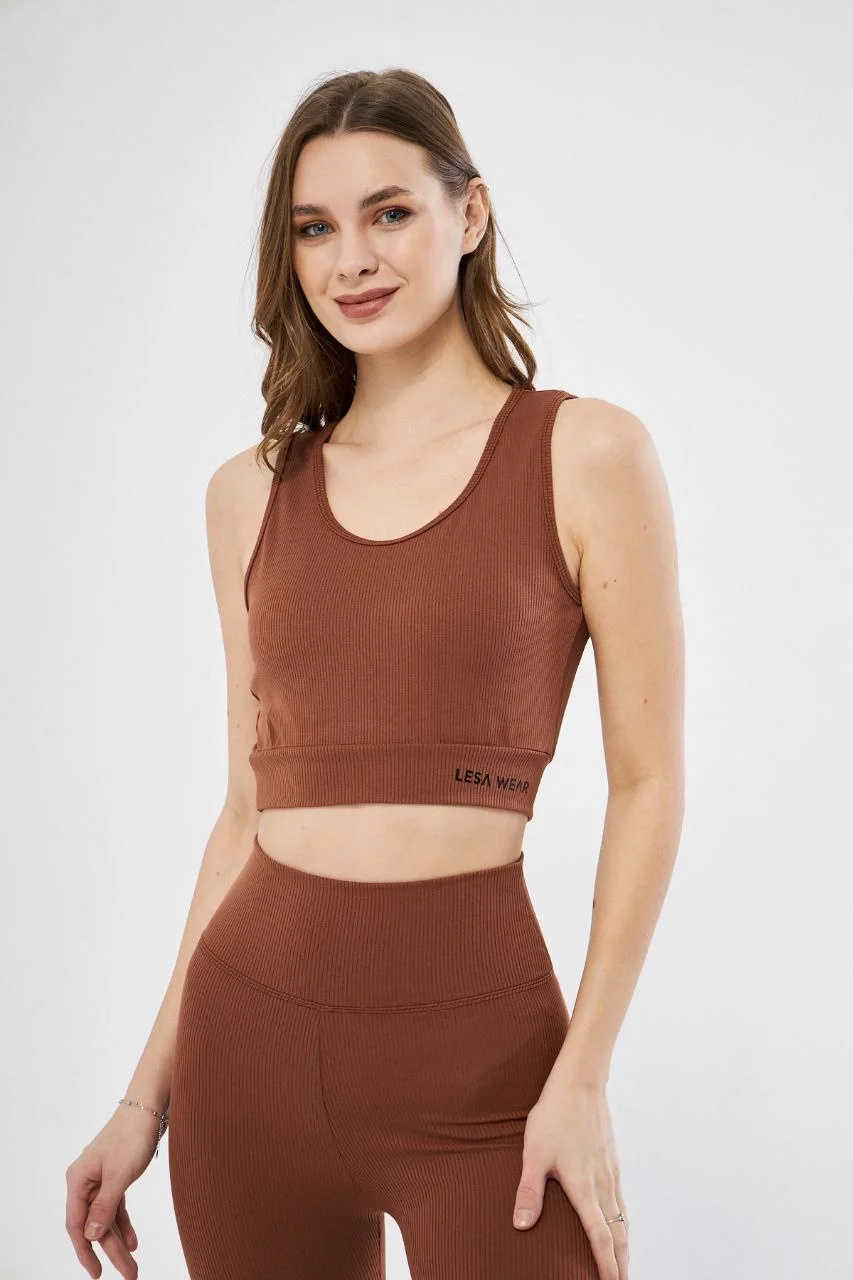 Kadın Fitilli Baskılı Crop - Kahve - Görsel 2