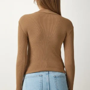 Alternative view of Kadın Full Likralı Fitilli Kaşkorse Body - Kahve