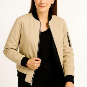 Kadın Bomber Mont Ceket – Fermuarlı, Kapitone İçi Astarlı, Su İtici Kumaş, Regular Fit, Yandan Cepli, Günlük Bahar & Kış Şık Rahat Stil - bej