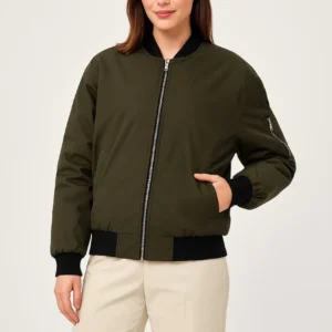Kadın Bomber Mont Ceket – Fermuarlı, Kapitone İçi Astarlı, Su İtici Kumaş, Regular Fit, Yandan Cepli, Günlük Bahar & Kış Şık Rahat Stil - Haki