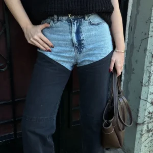 Alternative view of Kadın Jeans Kot Parçalı Palazzo Pantolon - Siyah