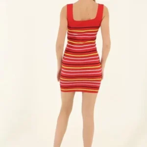 Alternative view of Kadın Kare Yaka Midi Boy Likralı Polelit Elbise - Kırmızı