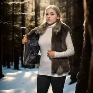 Kadın Kolsuz Fermuarlı Yelek - Kahve