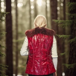 Alternative view of Kadın Kolsuz Fermuarlı Yelek - Kırmızı