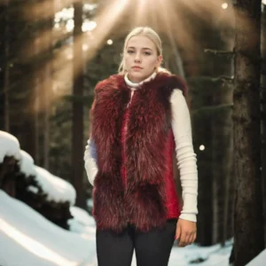 Kadın Kolsuz Fermuarlı Yelek - Kırmızı