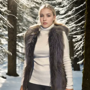 Kadın Kolsuz Fermuarlı Yelek - Siyah