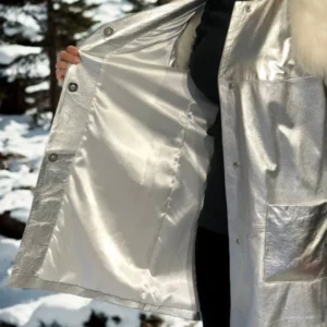 Alternative view of Kadın Kolsuz Hakiki Deri Kürk - Gri