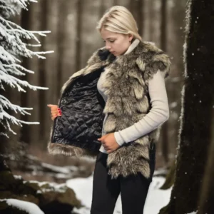 Kadın Kolsuz Hakiki Deri Kürk - Siyah