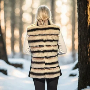 Alternative view of Kadın Kolsuz Hakiki Deri Kürk - Siyah