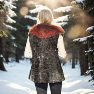 Alternative view of Kadın Kolsuz Hakiki Kürk - Siyah