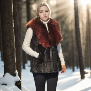 Kadın Kolsuz Hakiki Kürk - Siyah