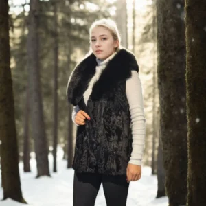 Kadın Kolsuz Hakiki Kürk - Siyah