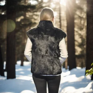 Alternative view of Kadın Kolsuz Hakiki Kürk - Siyah