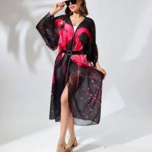 Kadın Rahat Kesim Şifon Kimono - Siyah