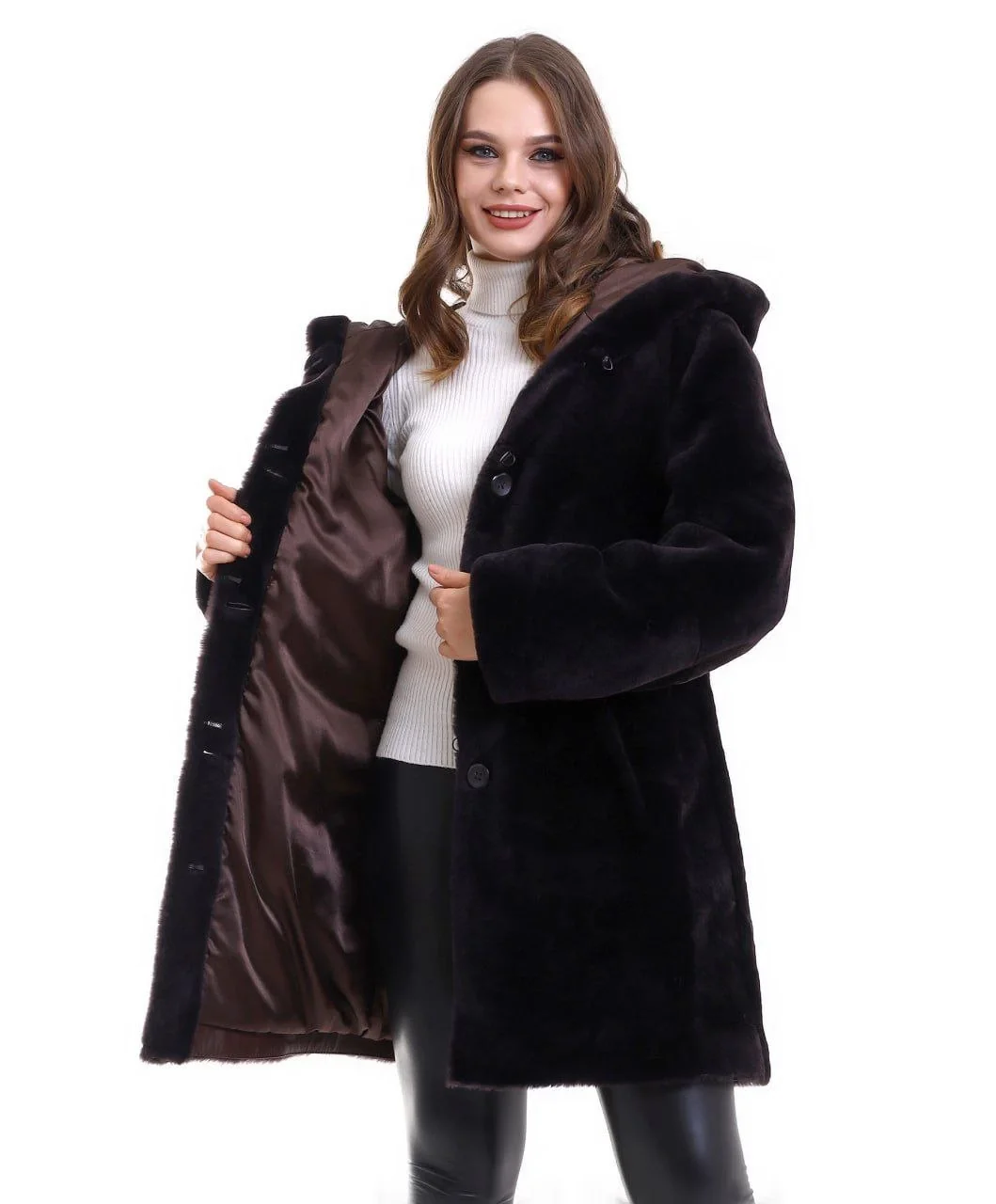 Kadın Reks Kapüşonlu - Kahverengi - Görsel 4