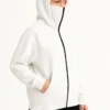 Kadın Samuray Ninja Çift Kapüşonlu Maske Detaylı Fermuarlı Kanguru Cepli Hoodie - Beyaz