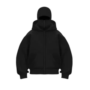 Alternative view of Kadın Samuray Ninja Çift Kapüşonlu Maske Detaylı Fermuarlı Kanguru Cepli Hoodie - Siyah