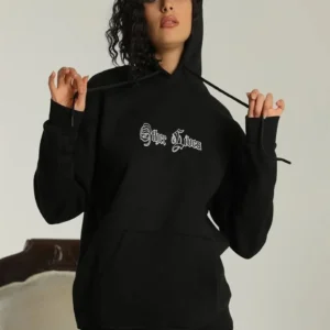 Kadın Kapşonlu Sweatshirt – Oversize Üç İplik Şardonlu Hoodie, “Other Lives” Ön & Arka Baskılı, Kanguru Cepli, Kışlık Rahat Günlük Stil - Siyah