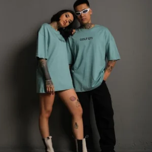 Alternative view of Kadın Oversize Baskılı Tişört – Golf GTI Retro Araba Desenli, Ön & Arka Dijital Baskı, Sokak Modası Stil - Mint Yeşili