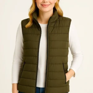 Alternative view of Kadın Şişme Fermuarlı Yelek Su itici Kapitone Astarlı Kumaş Cepli Hafif Kışlık Spor Rahat Kalıp - Haki