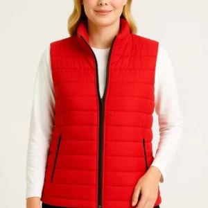 Alternative view of Kadın Şişme Fermuarlı Yelek Su itici Kapitone Astarlı Kumaş Cepli Hafif Kışlık Spor Rahat Kalıp - Kırmızı