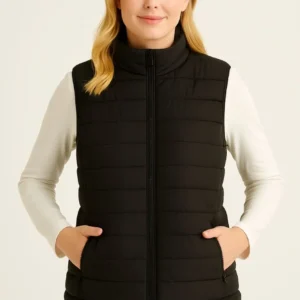 Alternative view of Kadın Şişme Fermuarlı Yelek Su itici Kapitone Astarlı Kumaş Cepli Hafif Kışlık Spor Rahat Kalıp - Siyah