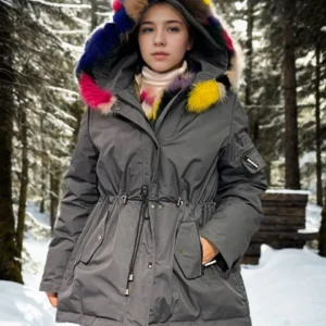 Kadın Su Geçirmez Kapüşonlu Mont - Füme