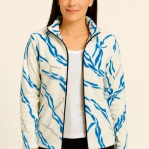 Alternative view of Kadın Tam Fermuarlı Desenli Polar Sweat Lightning Desen Yakalı, Uzun Kollu, Oversize Rahat Kalıp - Beyaz