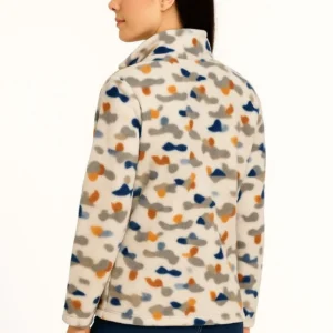 Alternative view of Kadın Tam Fermuarlı Desenli Polar Sweat – Siyah Multicolor Figür Desen Yakalı, Uzun Kollu, Oversize Rahat Kalıp - Beyaz