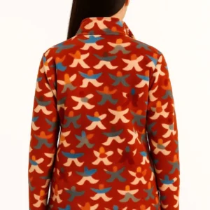 Alternative view of Kadın Tam Fermuarlı Desenli Polar Sweat – Siyah Multicolor Figür Desen Yakalı, Uzun Kollu, Oversize Rahat Kalıp - Kiremit