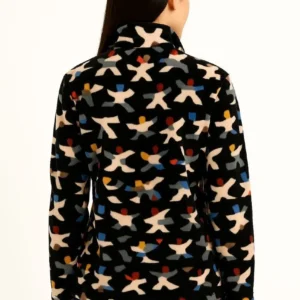 Alternative view of Kadın Tam Fermuarlı Desenli Polar Sweat – Siyah Multicolor Figür Desen Yakalı, Uzun Kollu, Oversize Rahat Kalıp - Siyah