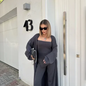 Kadın Triko Üçlü Takım - Füme