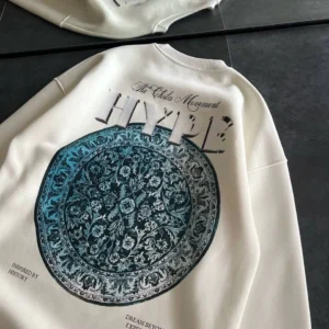 Kadın Üç İplik Bisiklet Yaka Baskılı SweatShirt - Beyaz
