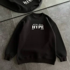 Kadın Üç İplik Bisiklet Yaka Baskılı SweatShirt - Siyah