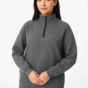 Alternative view of Kadın Üç İplik Dık Yaka Yarım Fermuarlı SweatShirt - Antrasit