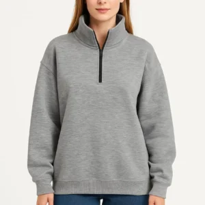 Alternative view of Kadın Üç İplik Dık Yaka Yarım Fermuarlı SweatShirt - Gri