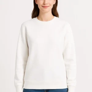 Alternative view of Kadın Üç İplik Düz Bisiklet Yaka SweatShirt - Beyaz