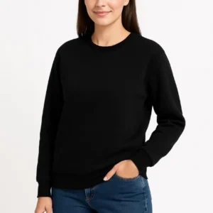 Kadın Üç İplik Düz Bisiklet Yaka SweatShirt - Siyah