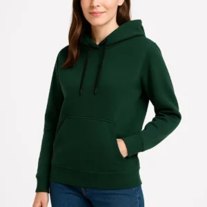 Kadın Üç İplik Kapüşonlu Kanguru Cepli Sweatshirt hoodie - Haki